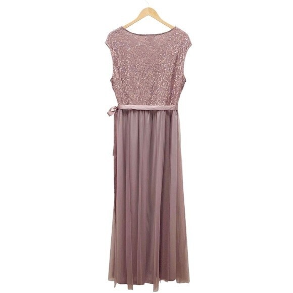 NWT Candalite Dress Formal Gown Mauve Tulle Skirt Lace Sequin Maxi Size XL NEW - Picture 3 of 13
